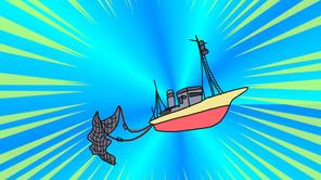 魚をとる船とあみ